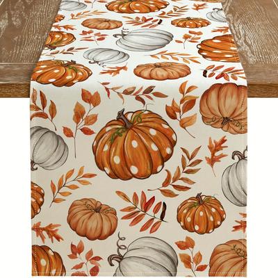 Pumpkin Maple Leaf Pattern Table Runner Modern Style For Thanksgiving And Halloween