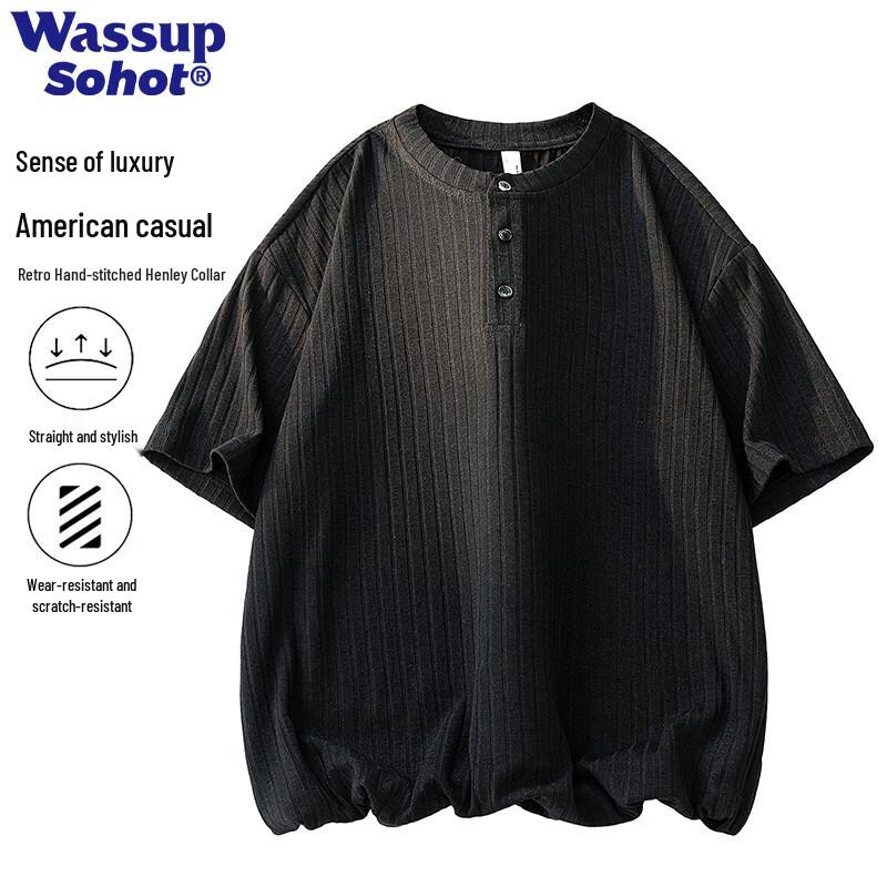 Wassup Sohot Men s Henry Collar Knitted T-Shirt XL