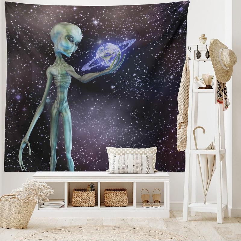 Outer Space TapestryAlien Body Planet in Milky Way Star Clusters Extraterrestrial Creature Image Wide Wall Hanging for Bedroom