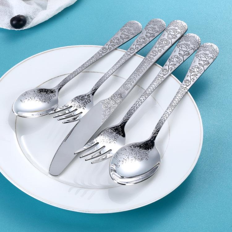 Zlatá Kreativní Potisk Nerezová Ocel Steakový Nůž Vidlička Lžíce Sada