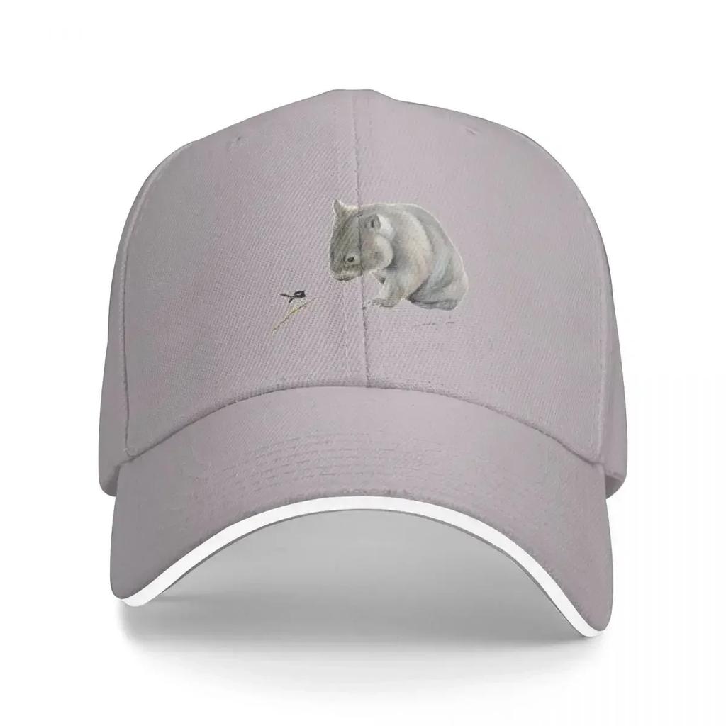 Wombat and Blue Wren Friends with signature Superb blue fairy wren Baseball Cap Trucker Hat Streetwear Unisexs Baseball Womens
