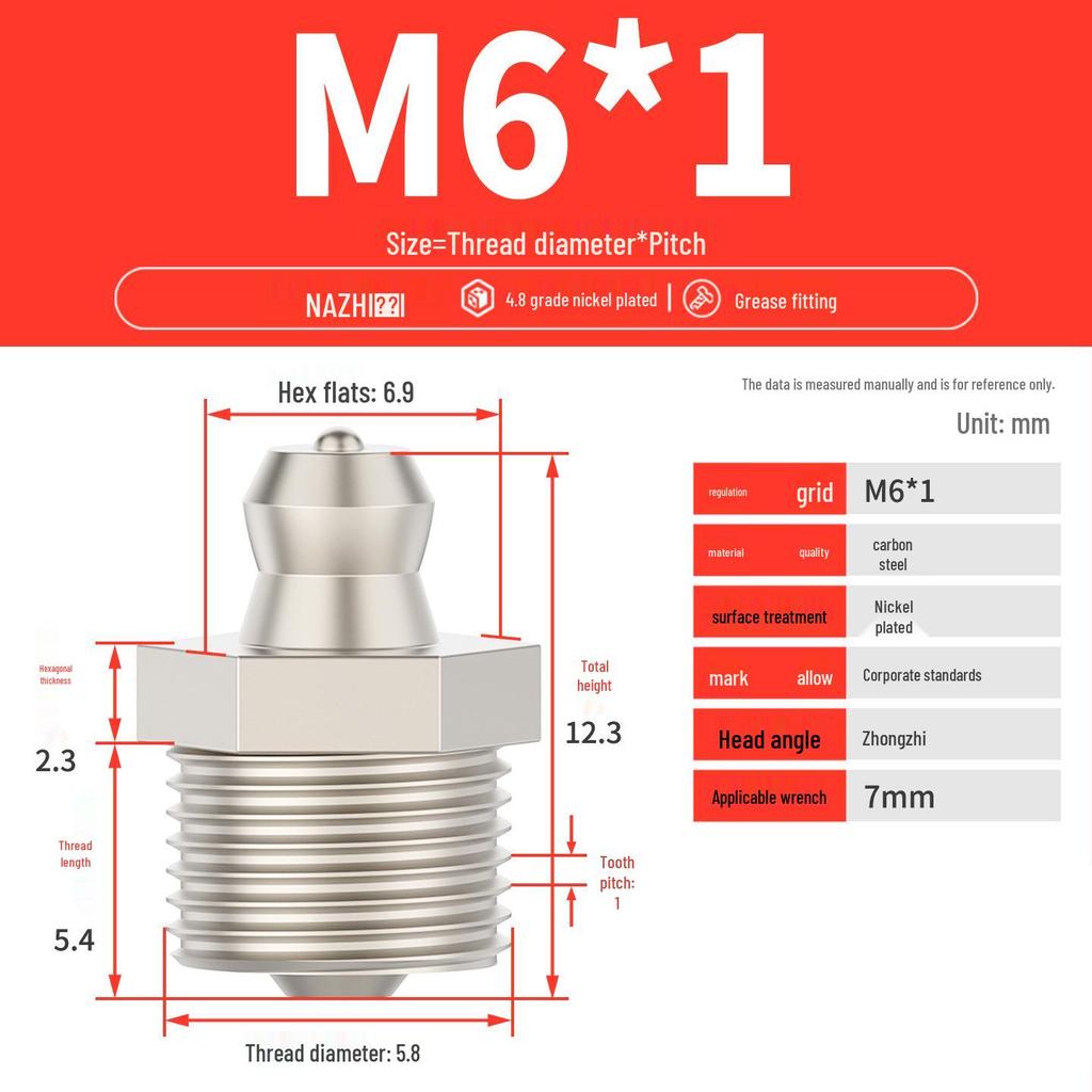 Nickel-Plated Iron Bent Grease Nipple Grease Gun Head M6-M14 G1/8