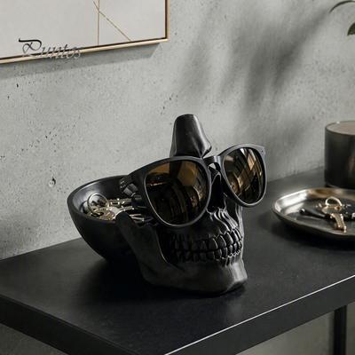 Eingangsbereich Schlüsselablage 3D-gedruckter Totenkopf Schreibtisch-Organizer-Schale, Neuheit Brillenhalter mit Nasenauflage, Organisation von Kleinteilen Kreativer Münz-Schmuck-Auffangbehälter