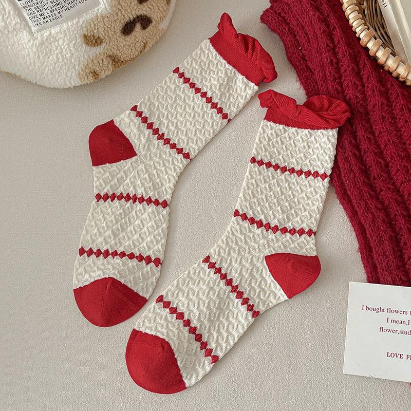 Red Socks Pure Cotton Tube Socks Season Cute Cartoon New Year Big Red Boneless Pile Socks