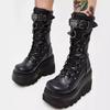 Fashion Women Boots Fashion Rivet Buckle Punk Wedges Middle Boots Halloween Cosplay High Quality Platform Womens Boots 35-43 Botas Mujer