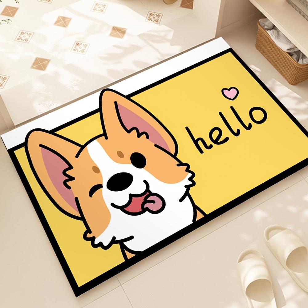 Cute Corgi Door Mat, Cartoon Dog Welcome Rug, Non-Slip Entrance Floor Mat, Cozy Home Decor for Living Room