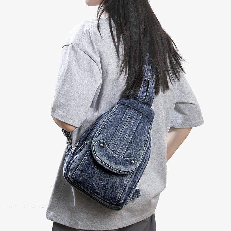Vintage Denim Bag Multi-functional Chest Bag Women Backpack