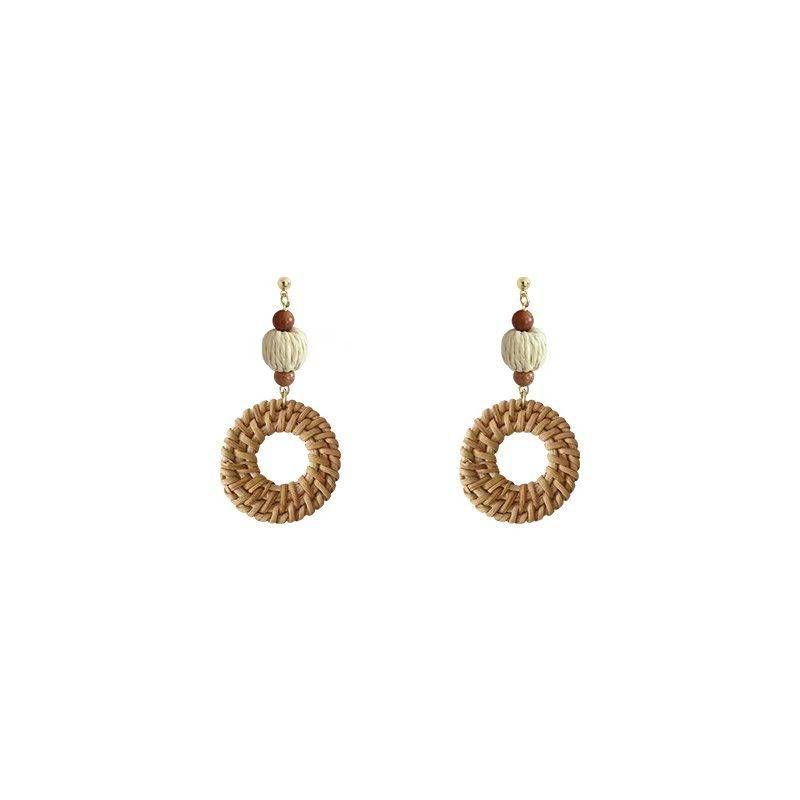 

Zoozmini Summer Seaside Beach Vacation Bohemia Ear Stud Earring Women s Ethnic Style Retro Straw Woven Earrings