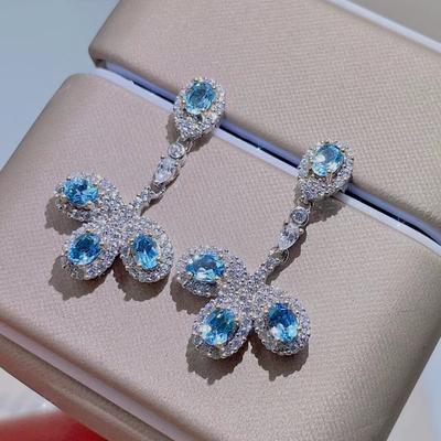 Fashion Sterling Silver Leaf Gemstone Earrings Total 0.96ct 3mm*4mm Natural Topaz Drop Earrings 925 Silver Topaz Jewelry