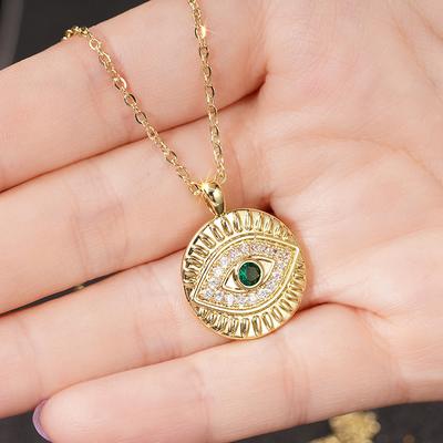 Huitan Hip Hop Vert Œil Maléfique Design Pendentif Collier pour Femmes Style Rock Filles Accessoires de Cou Couleur Or Bijoux de Cou de Luxe