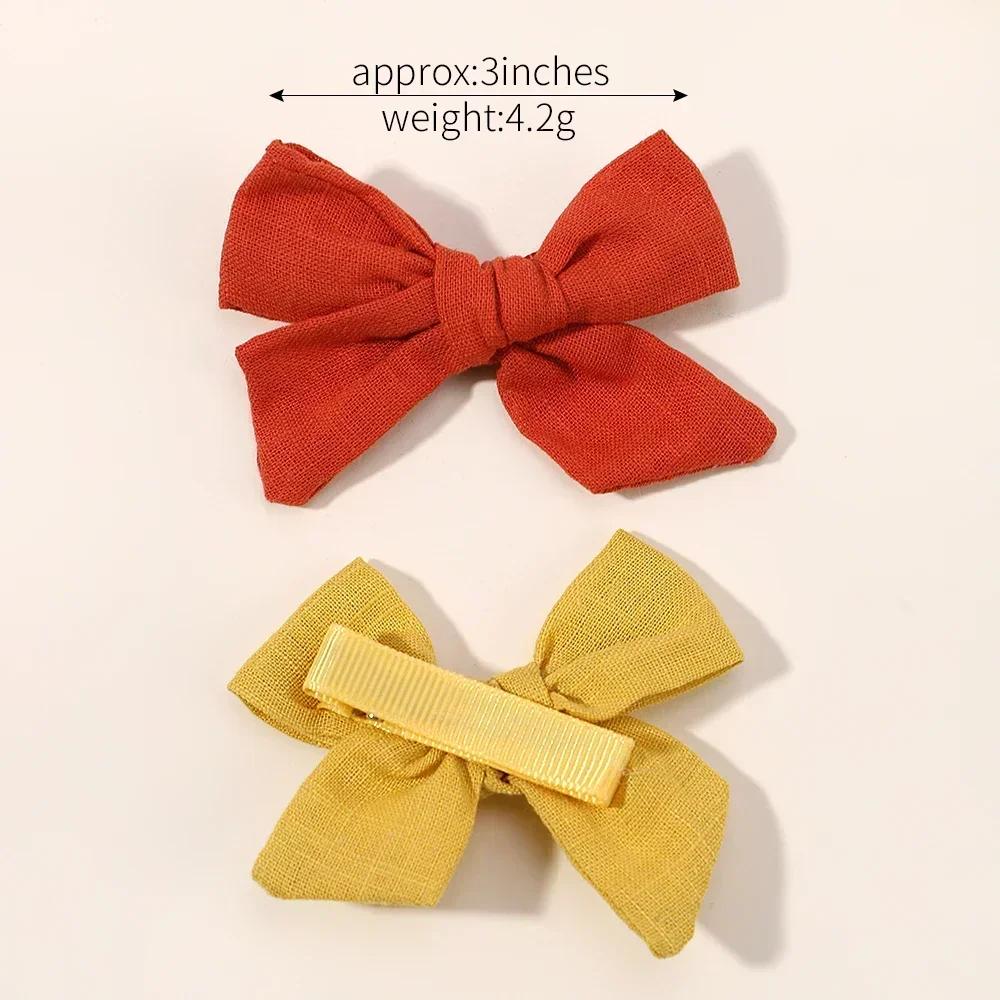 10Pcs/set Solid Color Cotton Hair Bows Hair Clips for Baby Girls Boutique Hairpins Barrettes Headwear Hair Acesssories