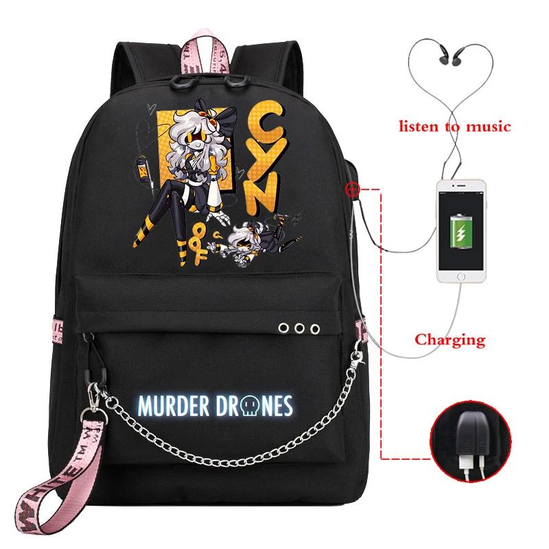 High Quality Murder Drones Fashion Backpacks Students Anime Back Pack USB Charging Outdoor Backpack Boys Girls Book Bags Mochila