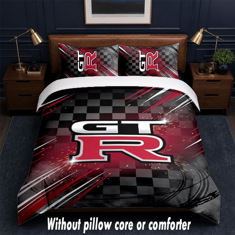 Nissan GT-R Design Bed Bedding Set 1 Duvet Cover + 2 Pillowcases Soft Breathable Household Bed Linens