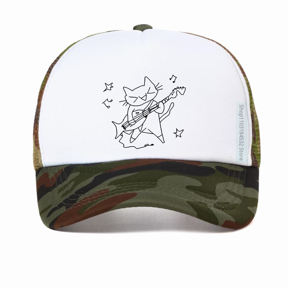Music Is My Life Cat Graphic Baseball Cap Unisex Summer Fashion Visor Outdoor Adjustable Mesh Breathable Trucker Hat