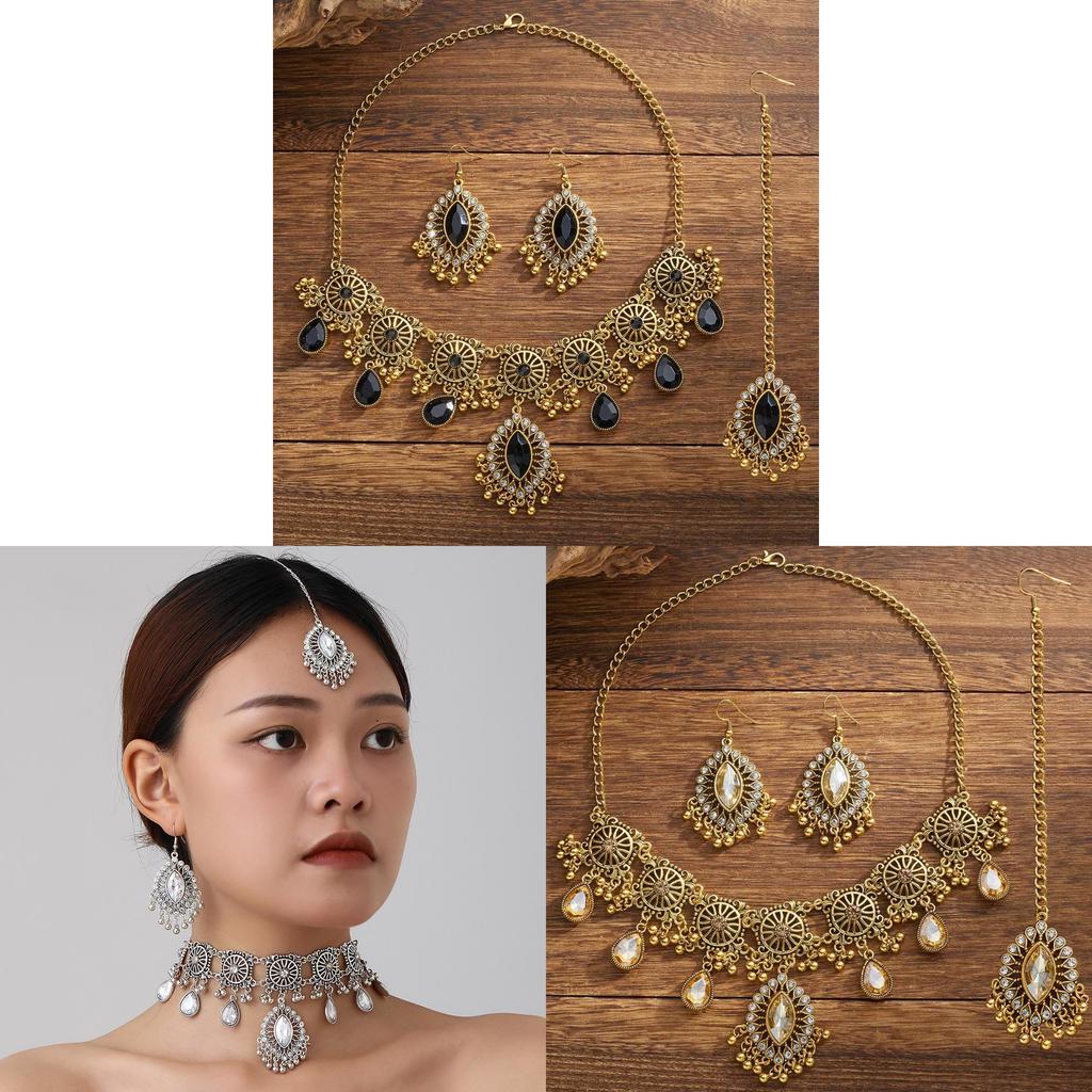Middle East Ethnic Style Necklace And Earring Set With Water Dazzle Drop For Women