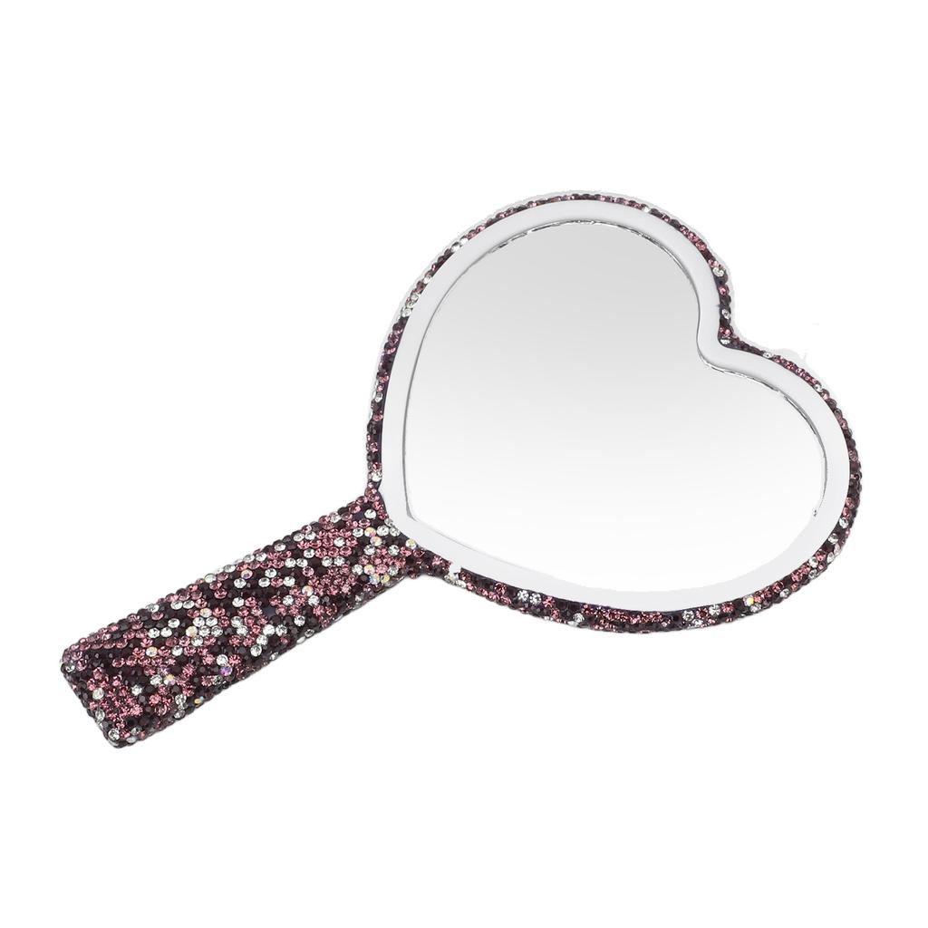 Rhinestone Handheld Mirror Portable Cute Sparkling Handheld Bling Heart Mirror for Weddings