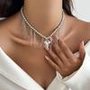 Women Beads Heart Pendant Necklace Tassel Clavicle Chain Adjustable Tassel Chain Party Jewelry Accessories