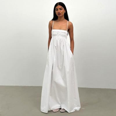 Vestido largo cómodo e informal sin mangas de color sólido de verano