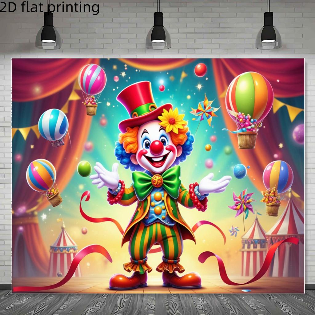 Ein Set von 2D flachen Karnevalsfahnen Zirkusclown Wandkunst Drucke mit einem farbenfrohen Karnevalsthema