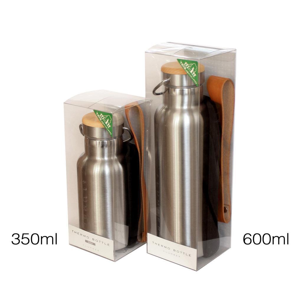 +LUMBER by Hacoa THERMO BOTTLE: A stylish thermos bottle combining a stainless steel water bottle with fine wood (with leather strap) (Walnut 350)