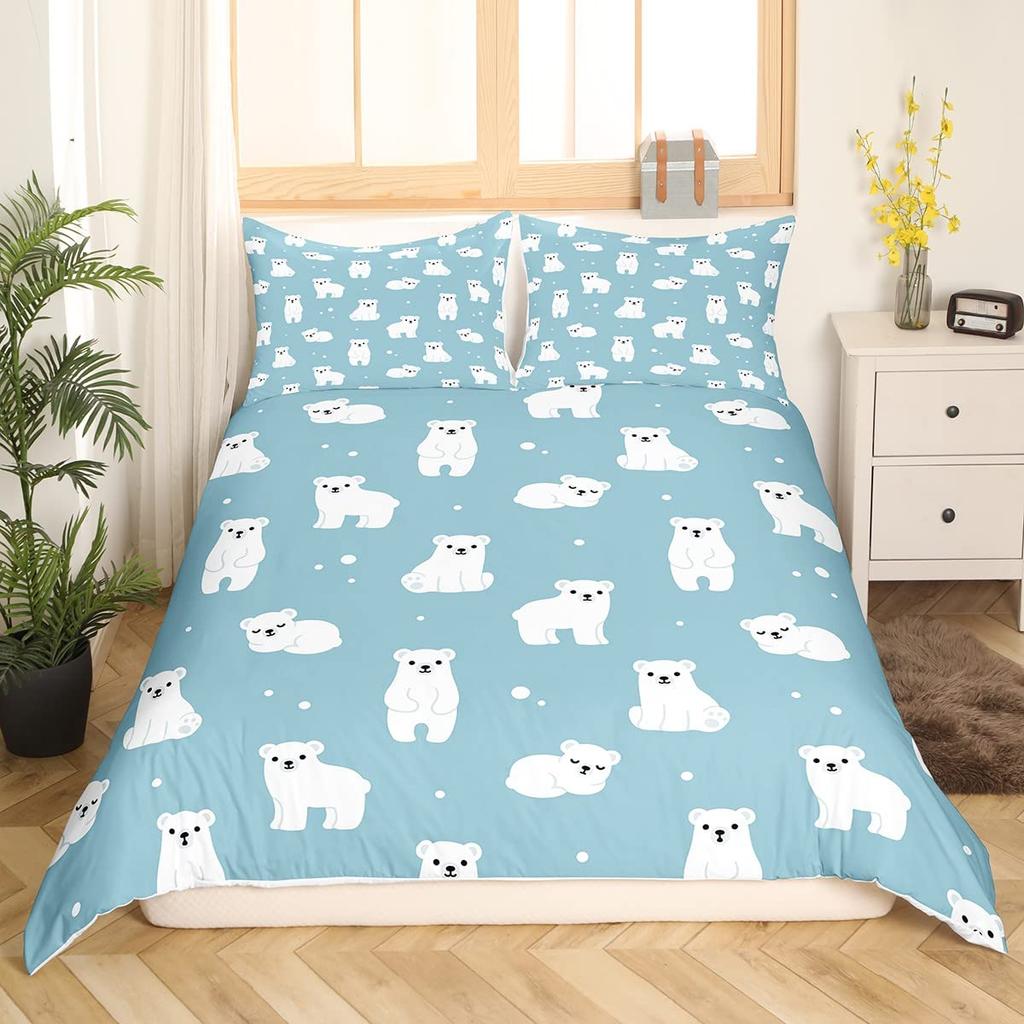 Bear Duvet Cover Sets Bedding Set For Kids Boys Girls Teens Wild Animal Winter Quilt Covers With 2 Pillow Cases Full Size 3 Pcs