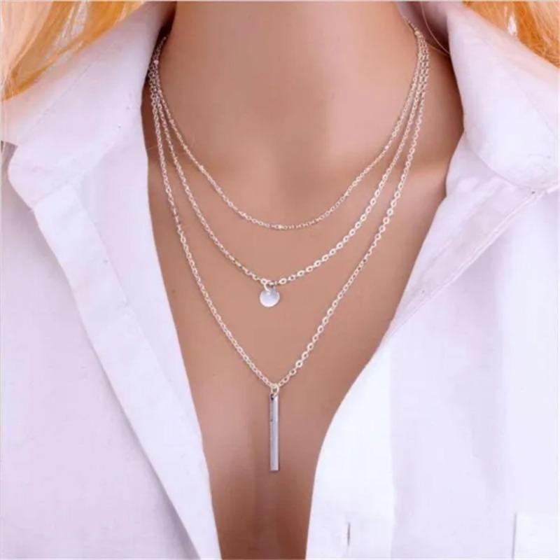 

Многослойное металлическое ожерелье с блестками и шипами, модные украшения для женщин серебряный