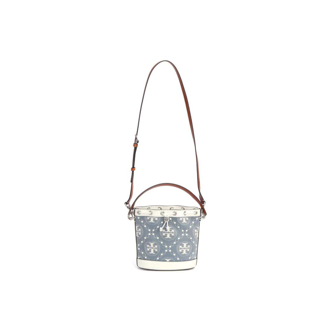 

Tory Burch T Monogram Double T Logo Dutch Quilted Pattern Drawstring Denim Jacquard Leather Bucket Bag Women Bags Moose-Brown 143535-400 Basic Set (Bag+Dust Bag)