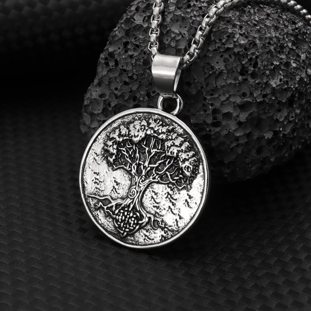 Collar Colgante Antiguo Vikingo Nórdico Árbol de la Vida Colgante Redondo Retro Tarjeta Joyería