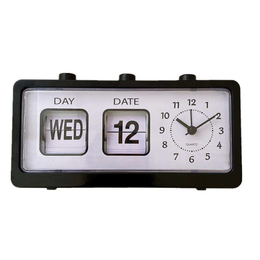 Desk Table Alarm Clock Manual Jump Calendar Desktop Alarm Clock for Study Room Office Black