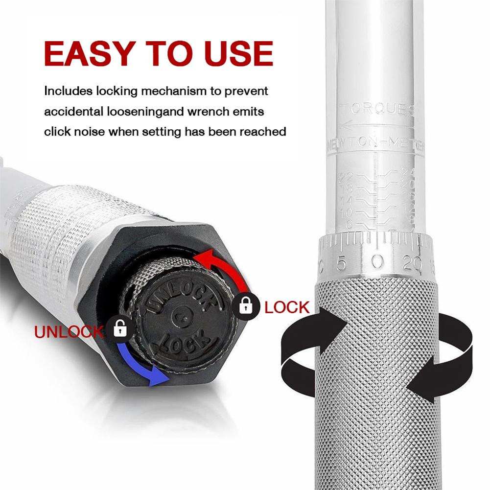 1/2-Inch Drive Click Torque Wrench Professional Torque Wrench 28-210Nm Click Torque Wrench Bicycle Repair Tool for Car Repair
