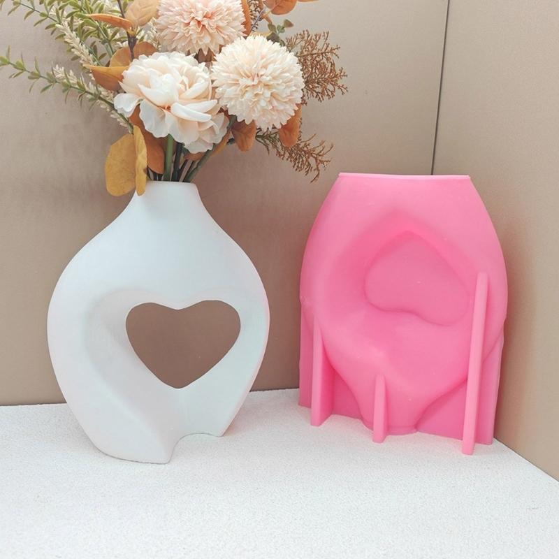 Silicone Vase Molds Flower Bottle Mold Hollow Heart Shape Unique Flowerpot Mold Silicone Texture Suitable for Craft Vase