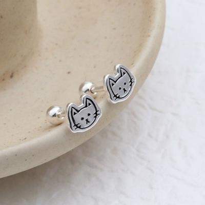 [Aslit] Silver 925 Cat Simple Piercing Earrings