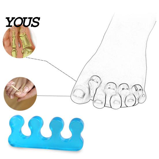 Manicure Toe Separator 1 Pair for Overlapping Toes, 3-Hole Blue Gel Bunion Corrector, Straightener Silicone Soft SEBS Foot Spacer Hallux Valgus, Women