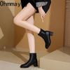 Autumn Winter Women Thick Heel Ankle Fashion Metal Square Toe Street Party Short Botas Mujer for Adult Women