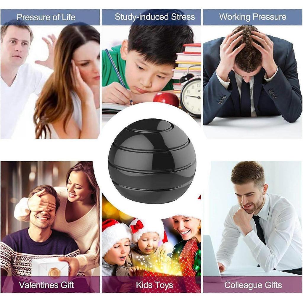 Kinetic bureauspeelgoed, fidget spinnerbal met optische illusie voor het hele lichaam, cadeau voor mannen, vrouwen en kinderen, formaat 2,1 inch, zwart