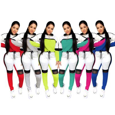 Mode Damen Casual Color Splicing Langarm T-Shirt Lange Hosen Sport Set