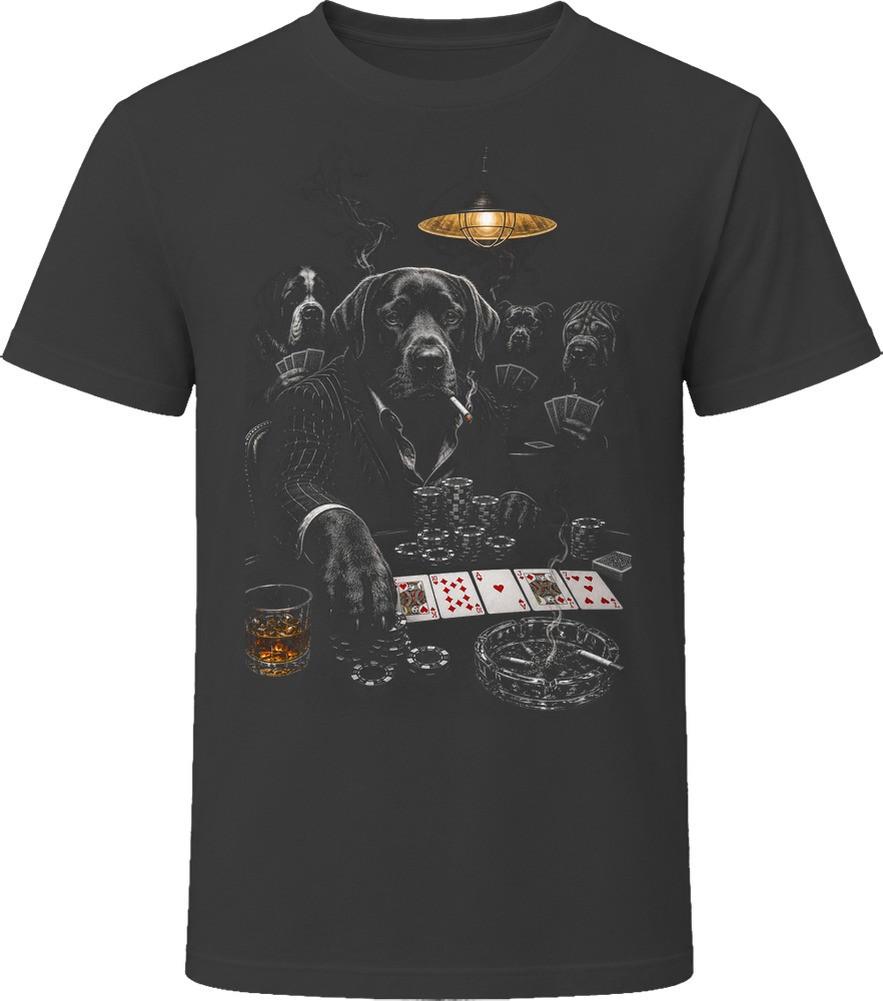 Tričko s potiskem psa Labradorského retrívra hrajícího karty Půlnoční pokerová hra