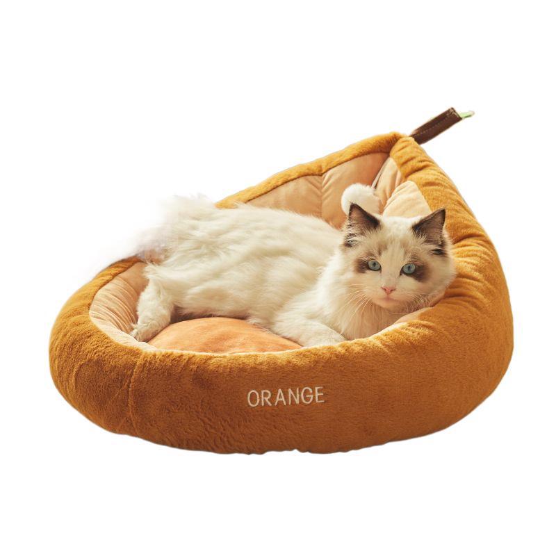 Avocado Cat Nest: Semi-Closed, Warm Orange Sleeping Bag & Litter Pad