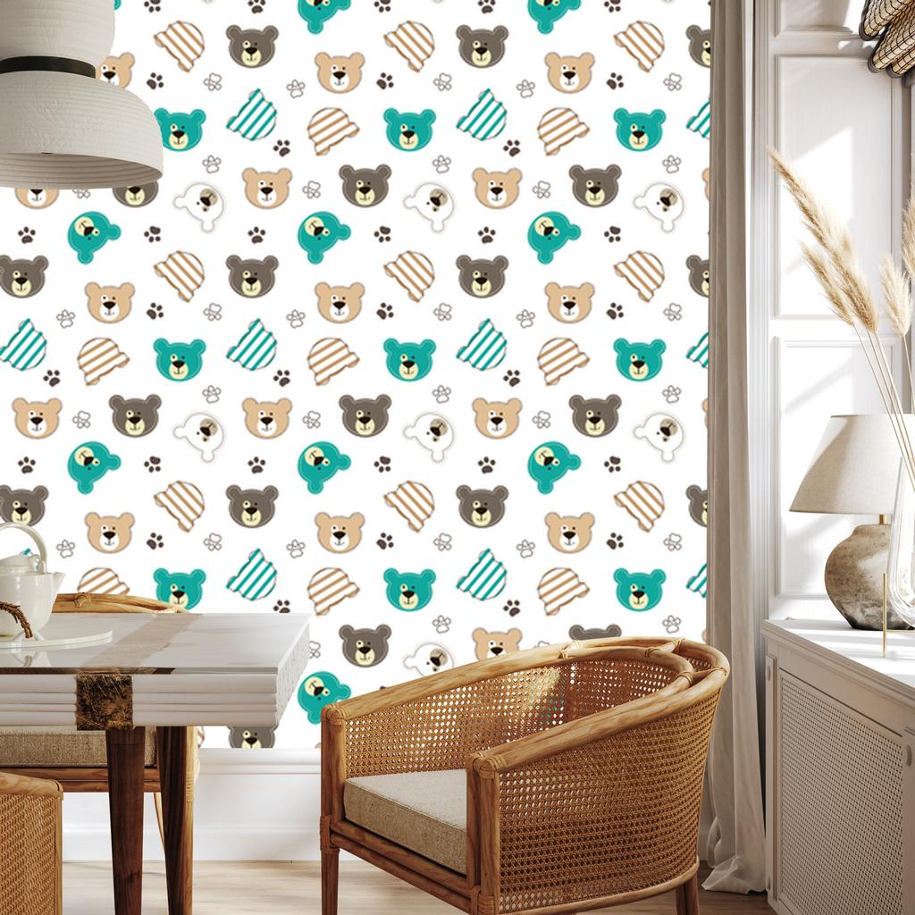 Colorful Teddy Bear Paw Stripes Wallpaper for Living Room and Bedroom 50x1000
