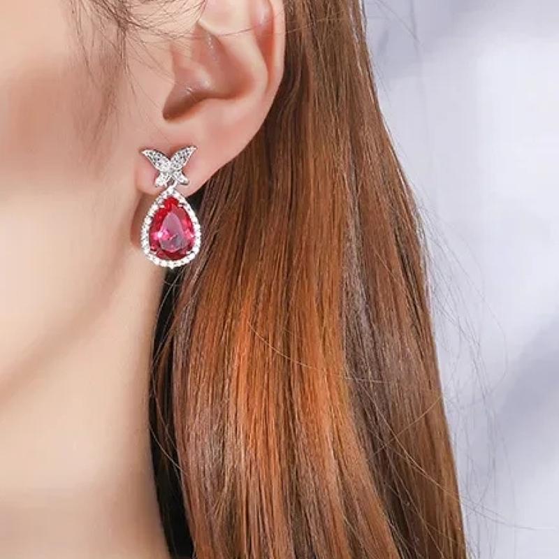 

CAOSHI Graceful Lady Bright Red Zirconia Earrings for Engagement Ceremony Romantic Wedding Party Accessories Chic Zircon Gift