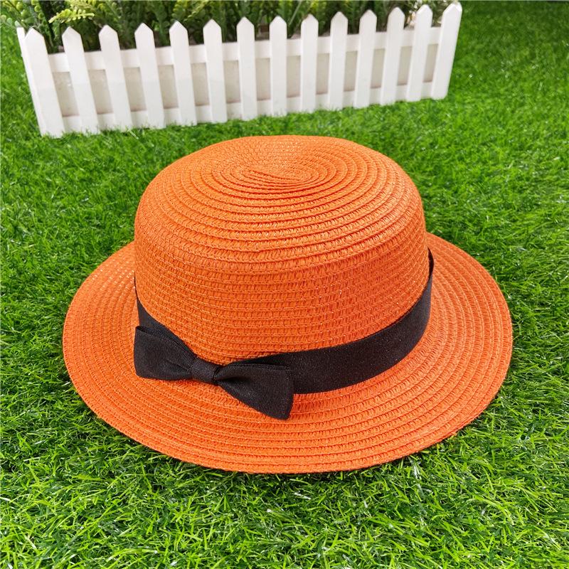 Korean Style Women's Straw Sun Hat with Flat Brim and Bow – Trendy Summer Beach Hat for Sun Protection