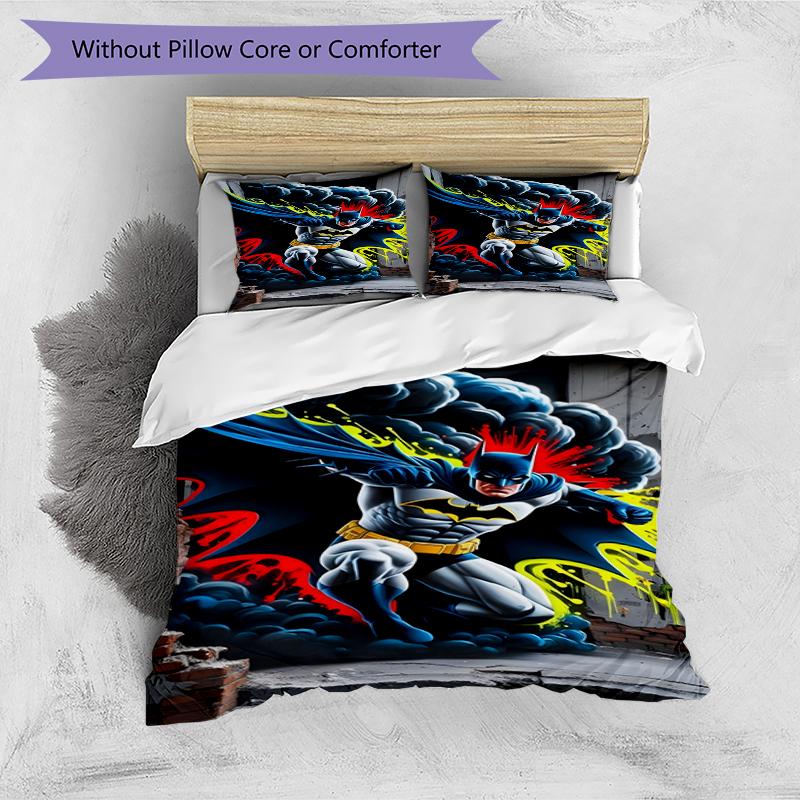 3pcs Duvet Cover Set (1*Duvet Cover + 2*Pillowcase, Without Core),Batman Print Bedding Set, Bedroom Decor, All‑Season, Birthday Gift