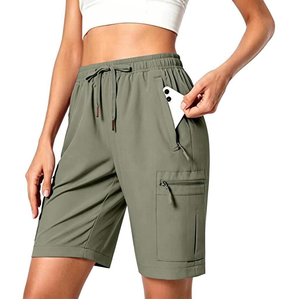 Pantalones Cortos Deportivos Ligeros para Mujer para Senderismo, tipo Cargo, de Secado Rápido, con Cintura de Cordón y Múltiples Bolsillos para Actividades al Aire Libre