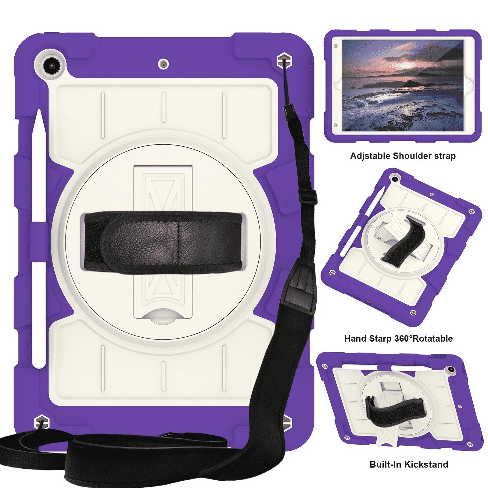 Housse Étui en PU Rotative à 360° avec Sangle d'Épaule Sangle à Main avec Support pour iPad 7 8 9 10 10.2 Air 4 5 10.9 Pouces iPad 7 8 9 10.2 inch violet