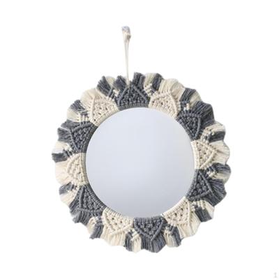 Aesthetic Nursery Mirror, Handwoven Boho Wall Decor Mirror for Bathroom Art