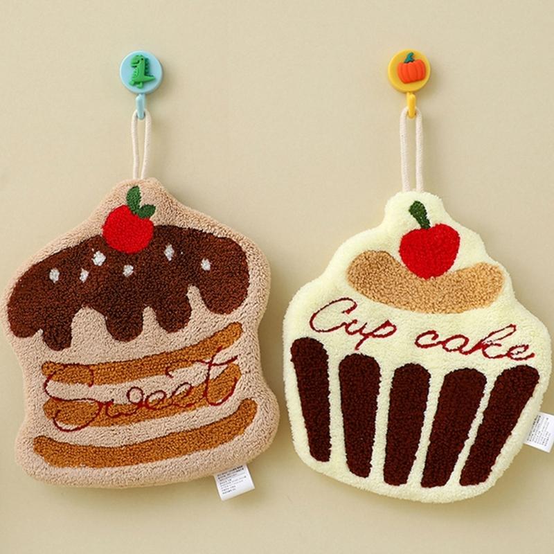 Adorable Cake Hand Towel Coral Fleece Fabric Cleaning Rag Offers Superior Absorption Great for Kitchens Bathrooms