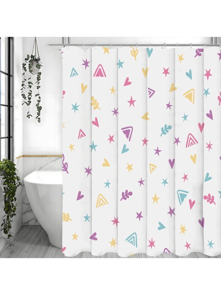 Занавеска для душа Star Love Leaf Mountain Pattern, Декоративная занавеска для ванной комнаты, Водонепроницаемая занавеска для душа с крючками W90xH180cm