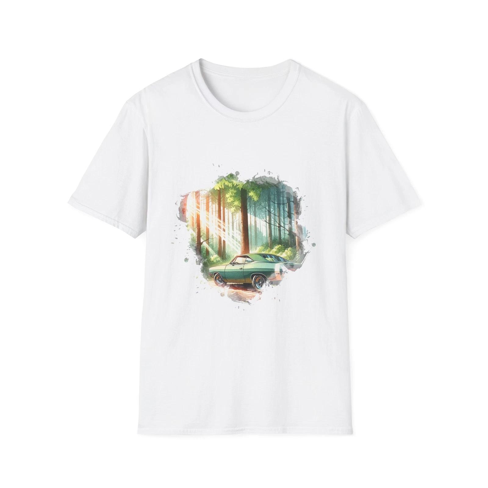 Nature-Inspired Car Tee, Vintage Car Art Shirt, Forest Vibe T-Shirt, Unisex L