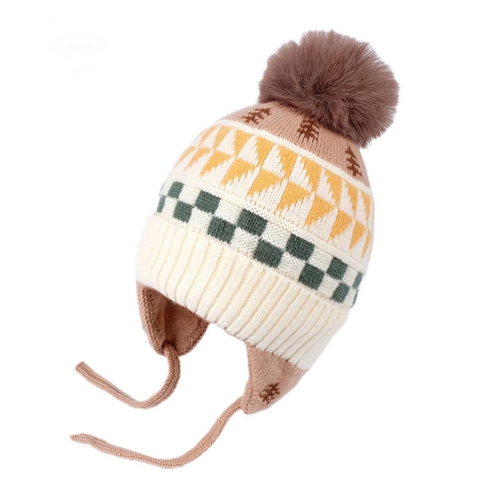 Jacquard Baby Knitted Hat Hairball Kids Earmuffs Cap Fashion Children Beanies Cap  Windproof