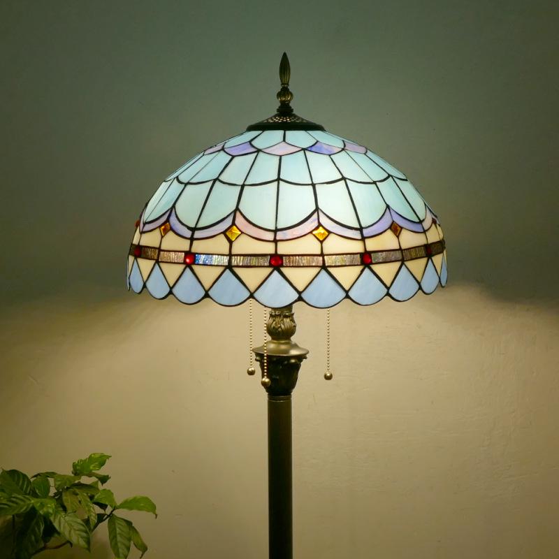 Retro Nordic Style Tiffany Floor Lamp - Colored Glass Light for Living Room, Bedroom, or Study.